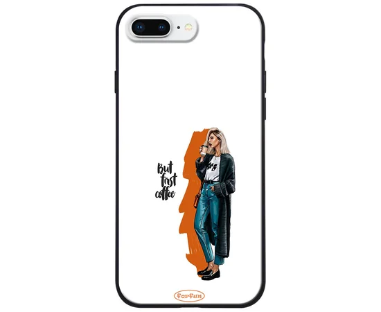 TPU+PC чехол ForFun для Apple iPhone 7 plus / 8 plus (5.5") But first coffee / белый
