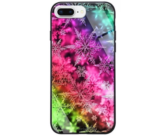 TPU+Glass чехол ForFun для Apple iPhone 7 plus / 8 plus (5.5") Разноцветные Снежинки / Розовый