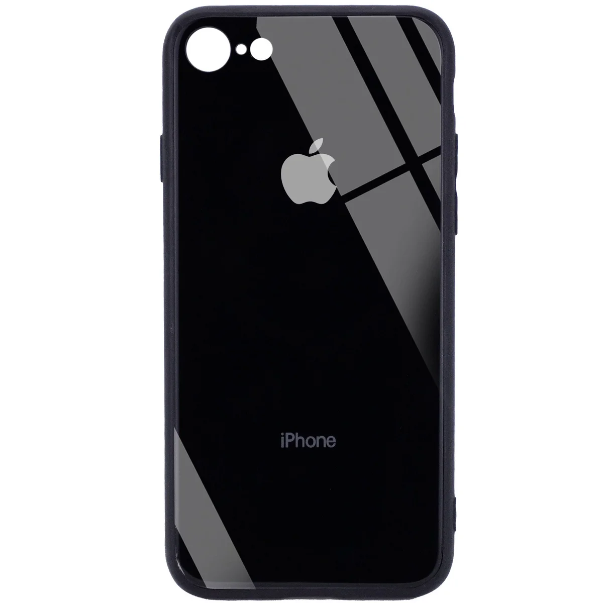 TPU+Glass чехол GLOSSY Logo Full camera (opp) для Apple iPhone 7 / 8 / SE (2020) (4.7") Черный