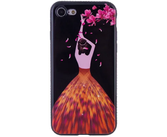 TPU чехол Magic Girl со стразами для Apple iPhone 7 / 8 (4.7") Черный / Лепестки