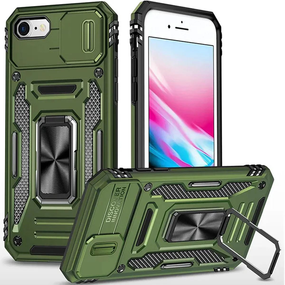 Ударопрочный чехол Camshield Army Ring для Apple iPhone 7 / 8 / SE (2020) (4.7") Оливковый / Army Green