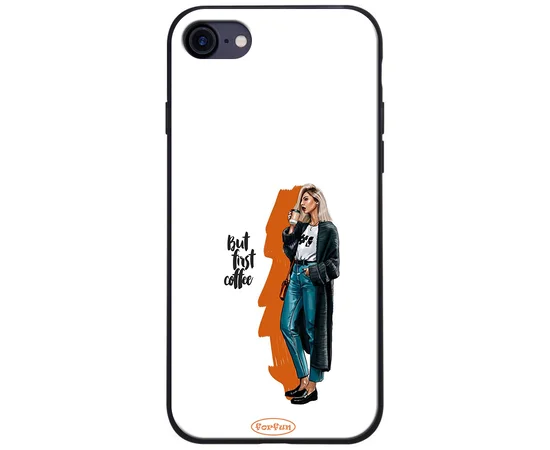 TPU+PC чехол ForFun для Apple iPhone 7 / 8 (4.7") But first coffee / белый