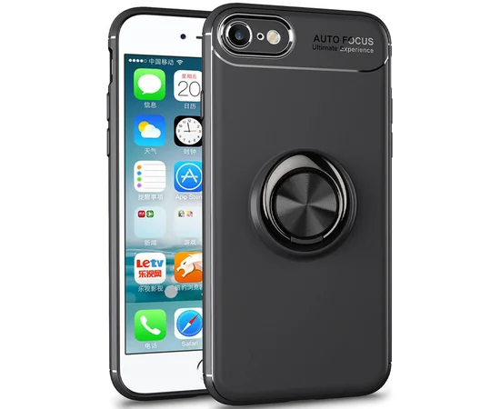 TPU чехол Deen ColorRing под магнитный держатель (opp) для Apple iPhone 7 / 8 / SE (2020) (4.7") Черный / Черный