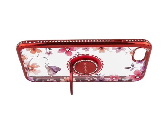 TPU чехол Shengo со стразами и кольцом-держателем для Apple iPhone 7 / 8 (4.7") Красный