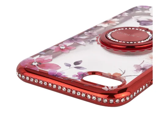 TPU чехол Shengo со стразами и кольцом-держателем для Apple iPhone 7 / 8 (4.7") Красный