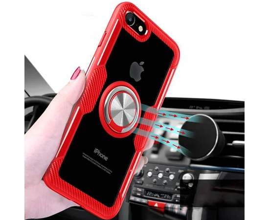 TPU+PC чехол Deen CrystalRing for Magnet (opp) для Apple iPhone 7 / 8 / SE (2020) Бесцветный / Красный