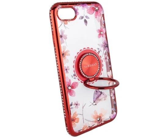TPU чехол Shengo со стразами и кольцом-держателем для Apple iPhone 7 / 8 (4.7") Красный