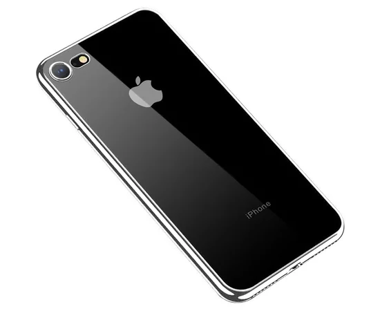Прозрачный силиконовый чехол с глянцевой окантовкой Full Camera для Apple iPhone 7/8/SE(2020) (4.7") Серебряный