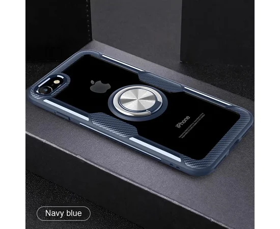 TPU+PC чехол Deen CrystalRing for Magnet (opp) для Apple iPhone 7 / 8 / SE (2020) Бесцветный / Темно-синий