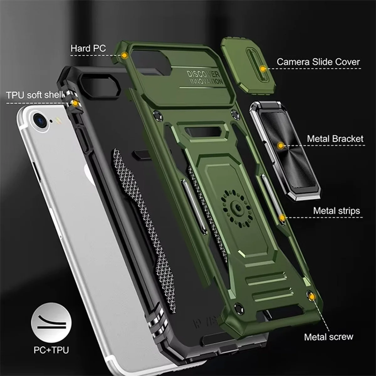 Ударопрочный чехол Camshield Army Ring для Apple iPhone 7 / 8 / SE (2020) (4.7") Оливковый / Army Green