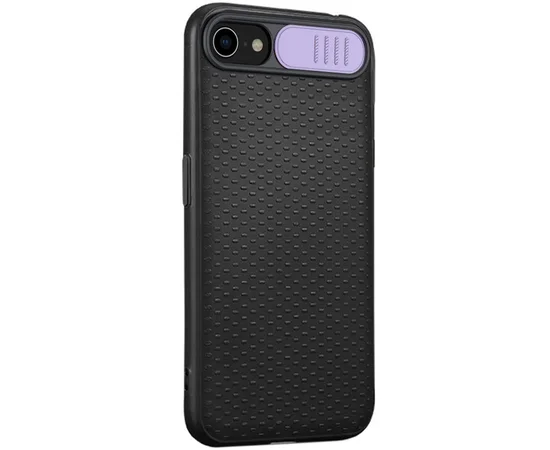 Чехол Camshield Black TPU со шторкой защищающей камеру для Apple iPhone 7 / 8 (4.7) / SE (2020) Черный / Сиреневый