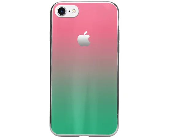 TPU+Glass чехол Gradient Aurora с лого для Apple iPhone 7 / 8 (4.7") Розовый / Бирюзовый