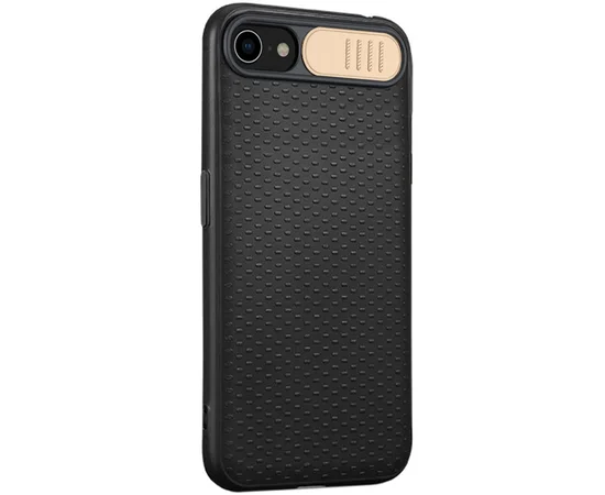Чехол Camshield Black TPU со шторкой защищающей камеру для Apple iPhone 7 / 8 (4.7) / SE (2020) Черный / Золотой
