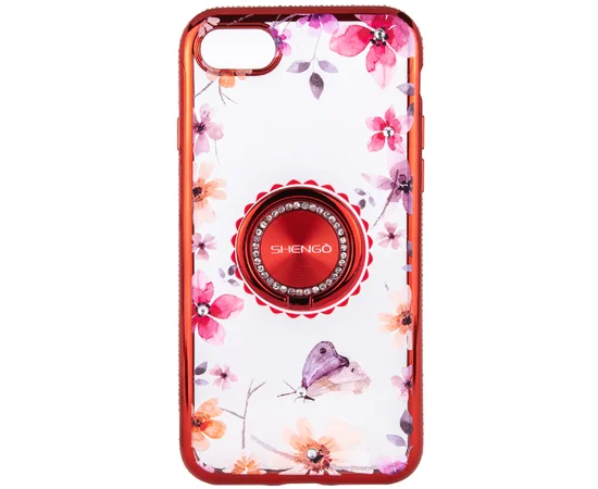 TPU чехол Shengo со стразами и кольцом-держателем для Apple iPhone 7 / 8 (4.7") Красный