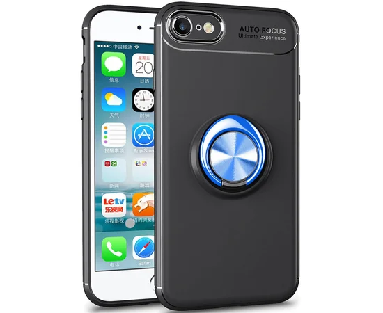 TPU чехол Deen ColorRing под магнитный держатель (opp) для Apple iPhone 7 / 8 / SE (2020) (4.7") Черный / Синий