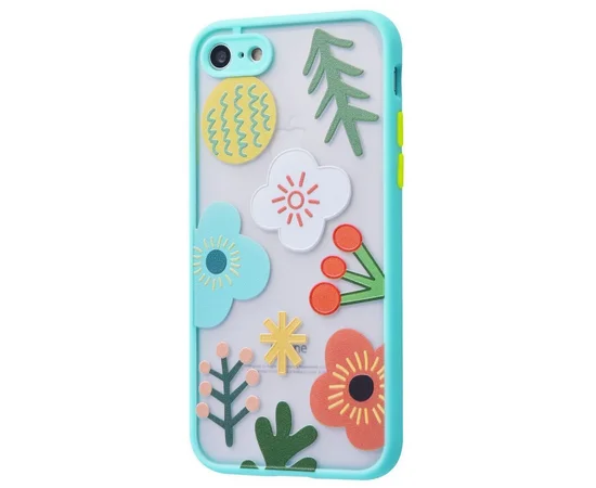 TPU+PC чехол Picture Color Buttons для Apple iPhone 7 / 8 / SE (2020) (4.7") Бирюзовый / Цветы