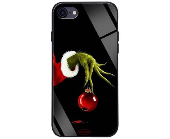 TPU+Glass чехол ForFun для Apple iPhone 7 / 8 (4.7") Гринч и елочная игрушка / Черный