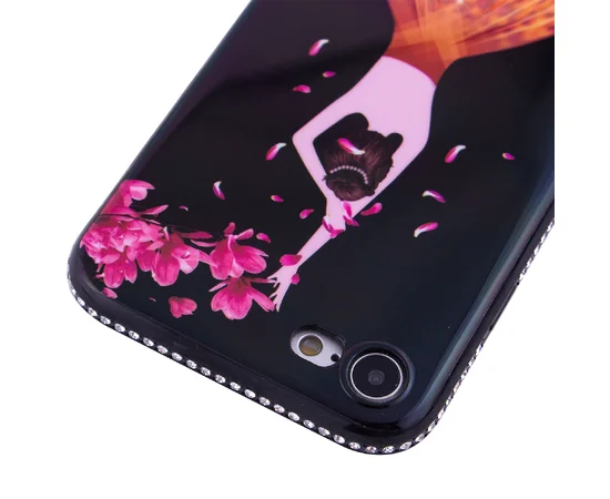 TPU чехол Magic Girl со стразами для Apple iPhone 7 / 8 (4.7") Черный / Лепестки