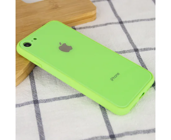 TPU+Glass чехол GLOSSY Logo Full camera (opp) для Apple iPhone 7 / 8 / SE (2020) (4.7") Салатовый