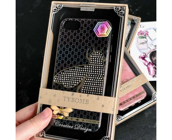 TPU+Glass чехол TYBOMB Dimond Brand для Apple iPhone 7 / 8 (4.7") Черный/Пчела Гуччи