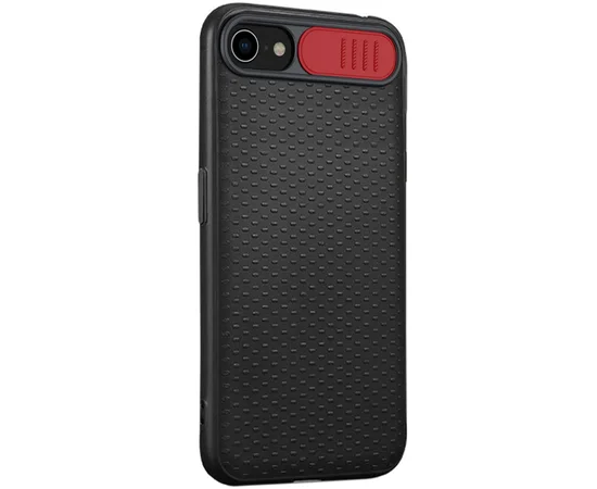 Чехол Camshield Black TPU со шторкой защищающей камеру для Apple iPhone 7 / 8 (4.7) / SE (2020) Черный / Красный