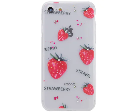 TPU чехол Luxury Diamond full protective для Apple iPhone 7 / 8 (4.7") Прозрачный / Клубника