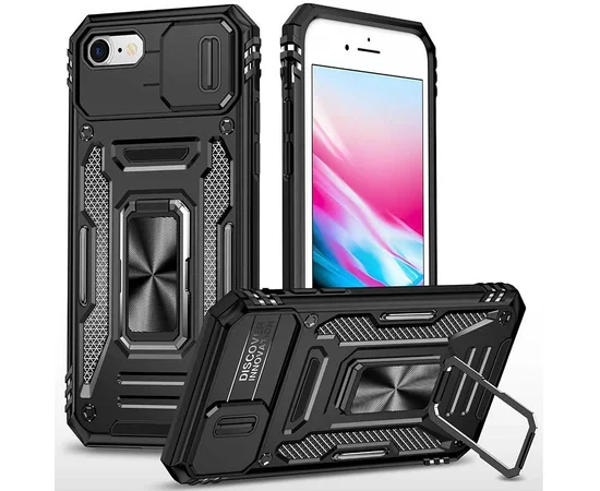 Ударопрочный чехол Camshield Army Ring для Apple iPhone 7 / 8 / SE (2020) (4.7") Черный / Black