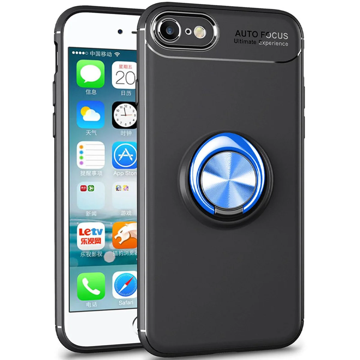 TPU чехол Deen ColorRing под магнитный держатель (opp) для Apple iPhone 7 / 8 / SE (2020) (4.7") Черный / Синий