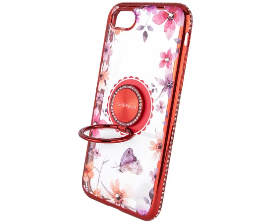 TPU чохол Shengo зі стразами і кільцем-утримувачем для Apple iPhone 7/8 (4.7 ") Червоний