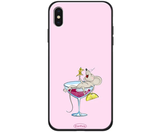 TPU+PC чехол ForFun для Apple iPhone X / XS (5.8") Мышь в бокале / Розовый