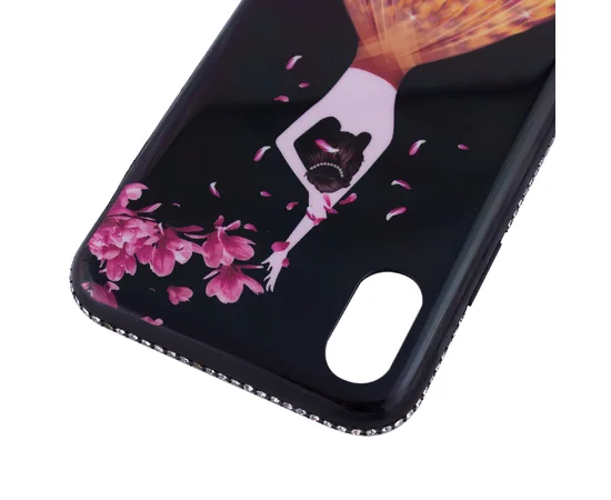 TPU чехол Magic Girl со стразами для Apple iPhone X/XS Черный / Лепестки