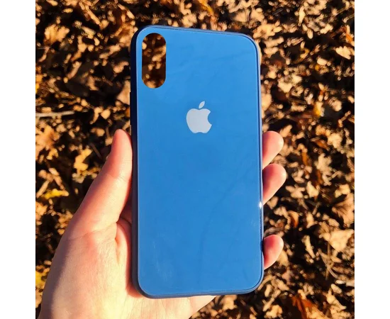 TPU+Glass чехол GLOSSY Logo series для Apple iPhone X (5.8") / XS Синий / Blue