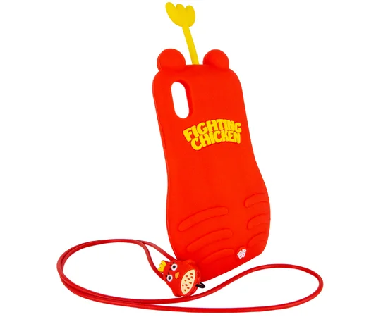 Фактурный силиконовый чехол Funny ART 3D с игрушкой для Apple iPhone X (5.8") Цыпленок красный