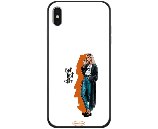 TPU+PC чехол ForFun для Apple iPhone X / XS (5.8") But first coffee / белый