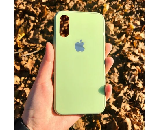 TPU+Glass чехол GLOSSY Logo series для Apple iPhone X (5.8") / XS Салатовый / Light green
