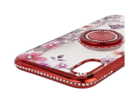 TPU чехол Shengo со стразами и кольцом-держателем для Apple iPhone X / XS (5.8") Красный