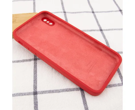 Чехол Silicone Case Square Full Camera Protective (AA) для Apple iPhone XS (5.8") Красный / Camellia