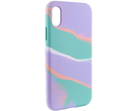 Чехол Silicone case full Aquarelle для Apple iPhone X / XS (5.8") Бирюзово-сиреневый