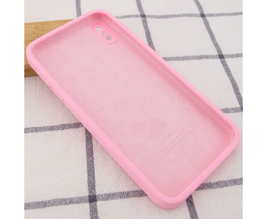Чехол Silicone Case Square Full Camera Protective (AA) для Apple iPhone XS (5.8") Розовый / Light pink