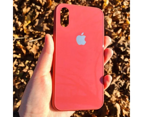 TPU+Glass чехол GLOSSY Logo series для Apple iPhone X (5.8") / XS Красный / Red orchid