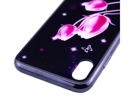 TPU+Glass чехол Fantasy с глянцевыми торцами для Apple iPhone X (5.8") Тюльпаны