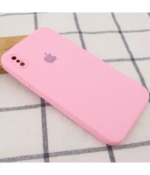 Чехол Silicone Case Square Full Camera Protective (AA) для Apple iPhone XS (5.8") Розовый / Light pink