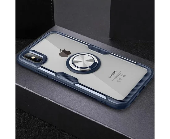 TPU+PC чехол Deen CrystalRing for Magnet (opp) для Apple iPhone X / XS (5.8") Бесцветный / Темно-синий