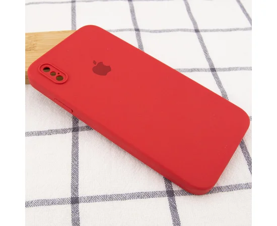 Чехол Silicone Case Square Full Camera Protective (AA) для Apple iPhone XS (5.8") Красный / Camellia