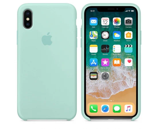 Чехол Silicone case (A) для Apple iPhone X/XS Бирюзовый / Marine Green