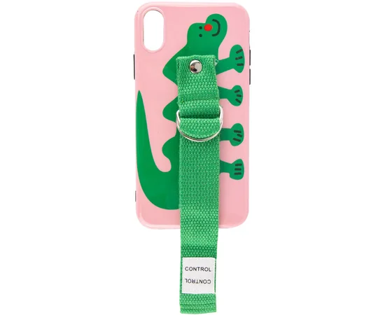 Чехол Funny Holder с цветным ремешком для Apple iPhone X / XS (5.8") Розовый / Зеленый