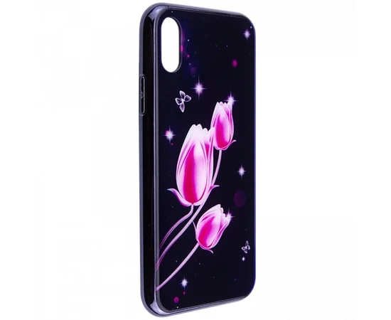 TPU+Glass чехол Fantasy с глянцевыми торцами для Apple iPhone XS (5.8") Тюльпаны