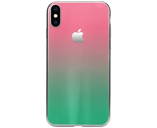 TPU+Glass чехол Gradient Aurora с лого для Apple iPhone XS (5.8") Розовый / Бирюзовый