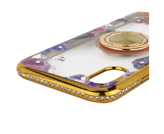 TPU чехол Shengo со стразами и кольцом-держателем для Apple iPhone X / XS (5.8") Золотой