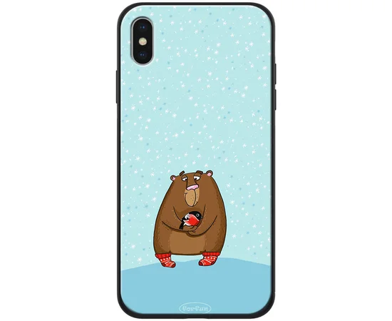 TPU+PC чехол ForFun для Apple iPhone X / XS (5.8") Медведь и снегирь / Голубой